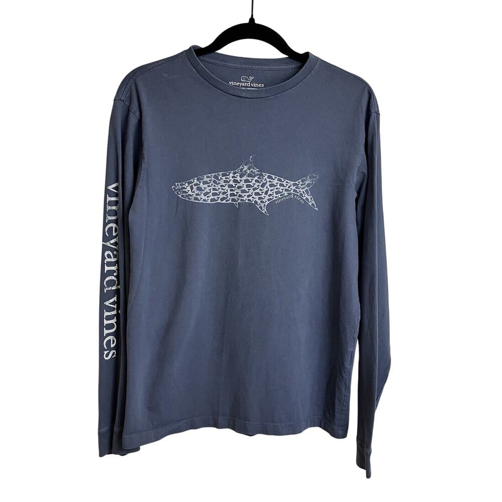 Vineyard Vines Whale T Shirt Long Sleeve Blue Shark Fish Print Logo T Shirt XS